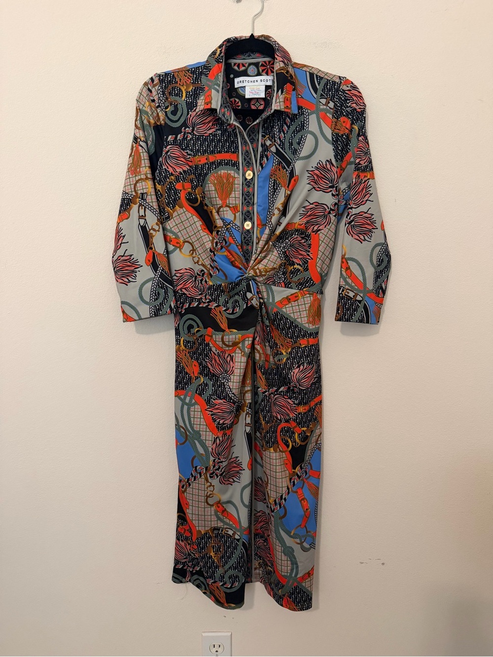 Gretchen Scott Twist & Shout Dress Size M Ditto Black Equestrian Print